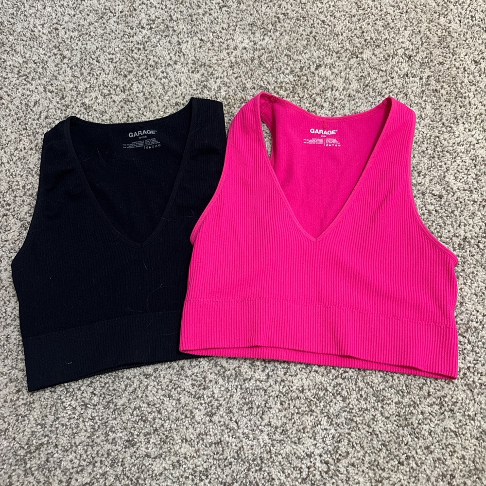 Garage Black and Pink Fitted Crop Tank Tops